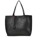 Reversible Faux Leather Tote Bag Vegan Tassel Handbag
