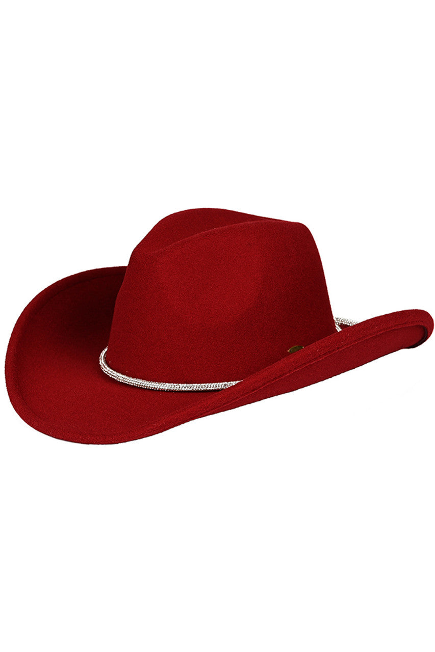 C.C Cowboy Vegan Felt Hat with Rhinestone String Trim Band