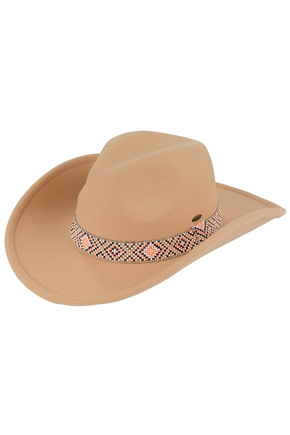 C.C Aztec Beads Trim Vegan Cowboy Hat
