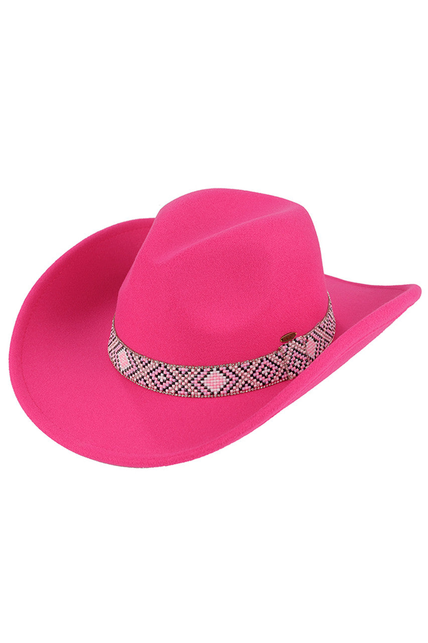 C.C Aztec Beads Trim Vegan Cowboy Hat