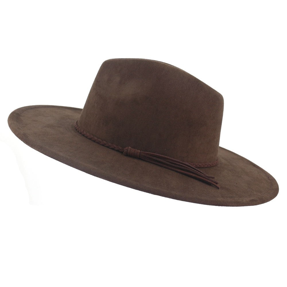 Vegan Suede Wide Brim Western Hat Blank - Brown