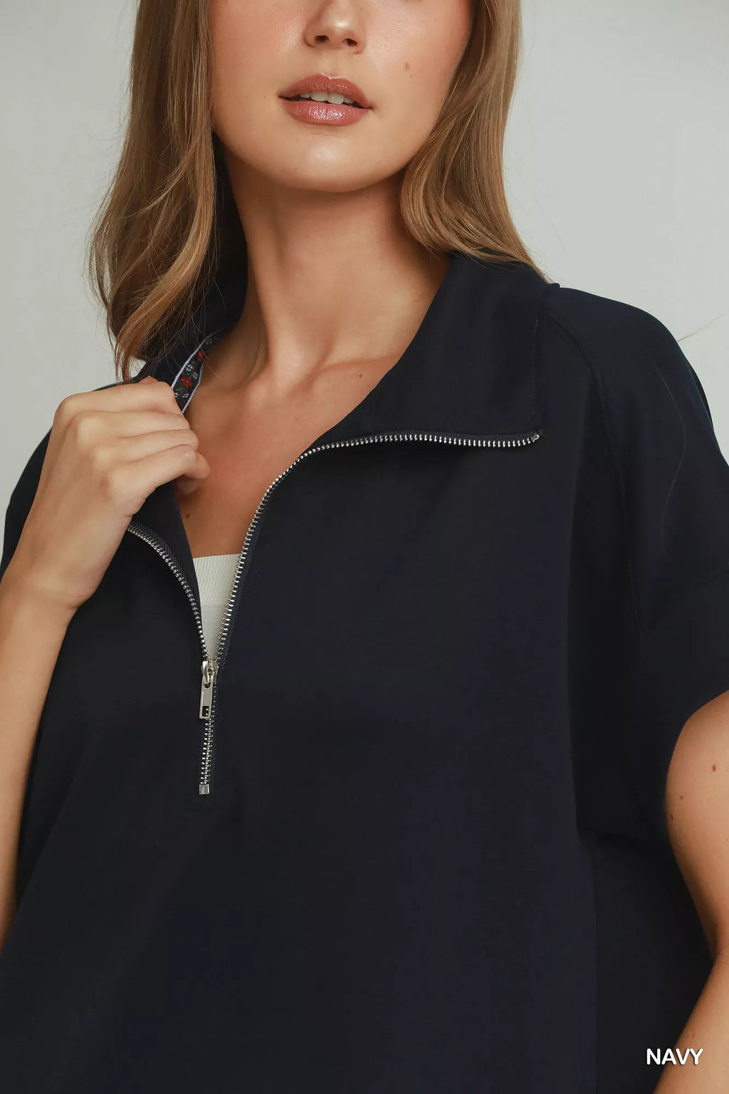 Umgee Collared Quarter Zip Dress with Size Pocket